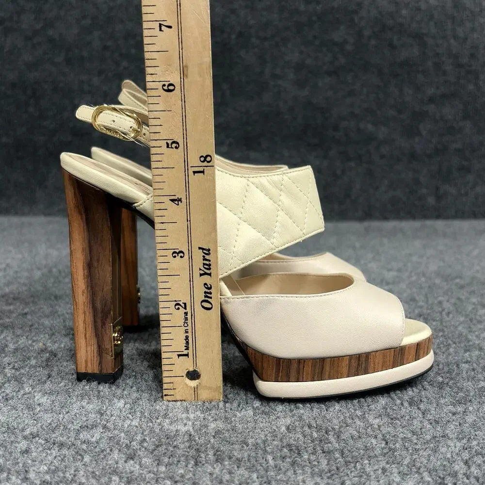 Chanel Platform Sandals Womens 36 White Matelasse Quilted Slingback Heel Italy
